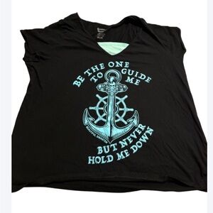 Beautiful Disaster 3X Black Tee with Blue Anchor Graphic. NWOT.